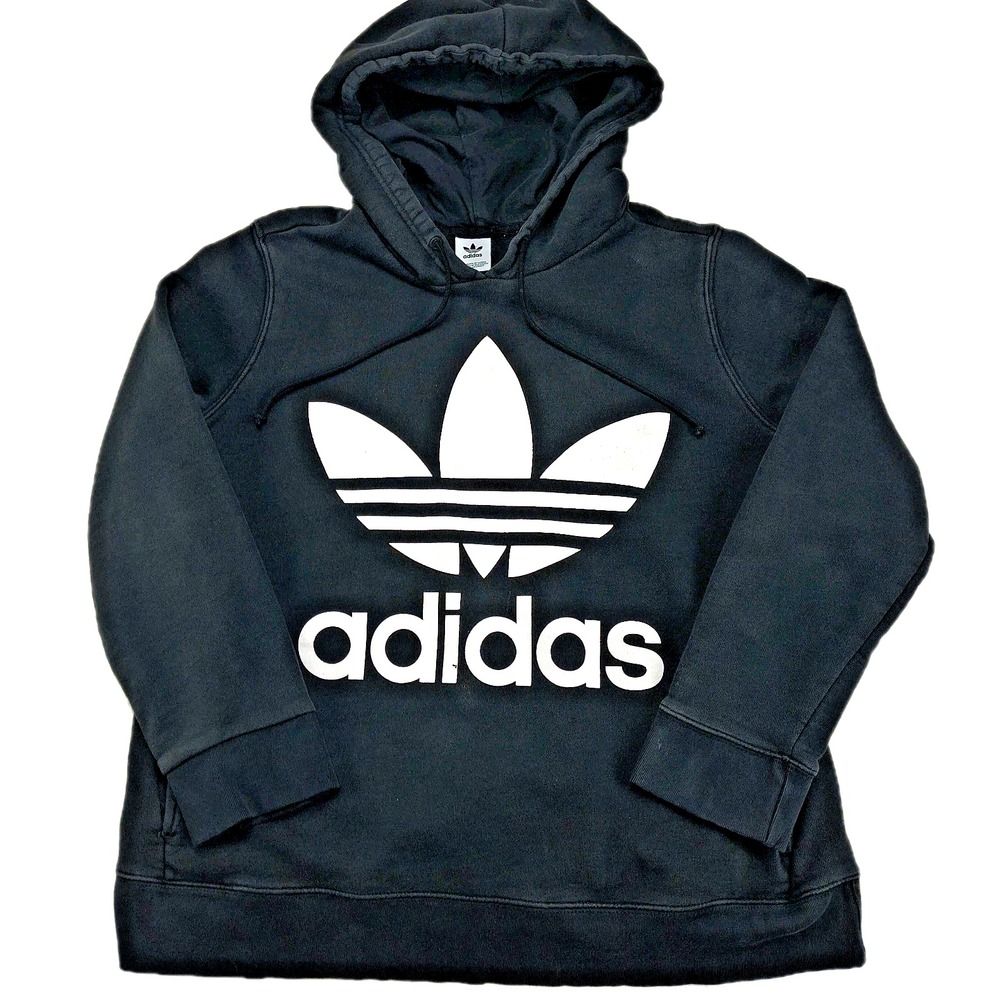 Adidas Originals‎ Trefoil Hoodie Mens L Black Large Logo Pullover Sweatshirt